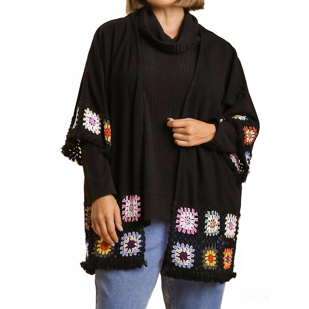 NEW UMGEE crochet patchwork squares kimono in black - Picture 3 of 9